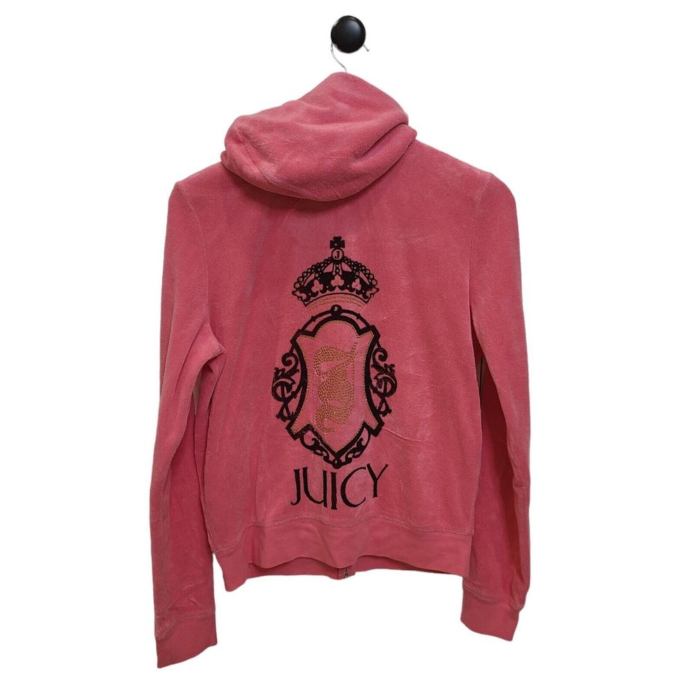 Juicy Couture Women’s Terry Cloth Pink  Gold Crown Logo XL Zip Up Hoodie
